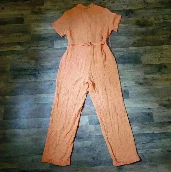 Skies Are Blue Lightweight Orange Collared Utility Jumpsuit Size Small - Picture 9 of 11